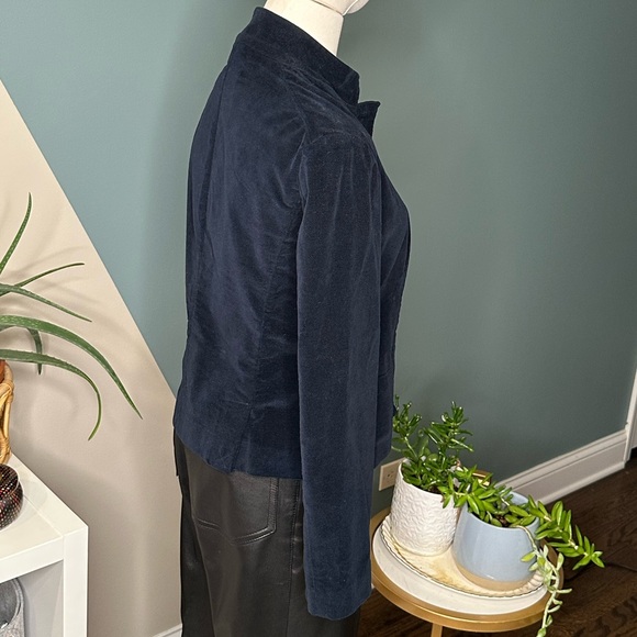 Vintage Y2K Talbots Petites Navy Velvet Blazer Jacket Fitted Mandarin Collar 4P - Picture 5 of 12
